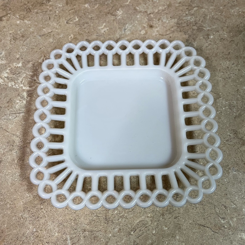 White Decorative Milk Glass Square Dish - Elegant Serving Plate